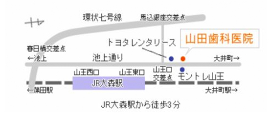 地図 JR大森駅から徒歩3分 山田歯科医院